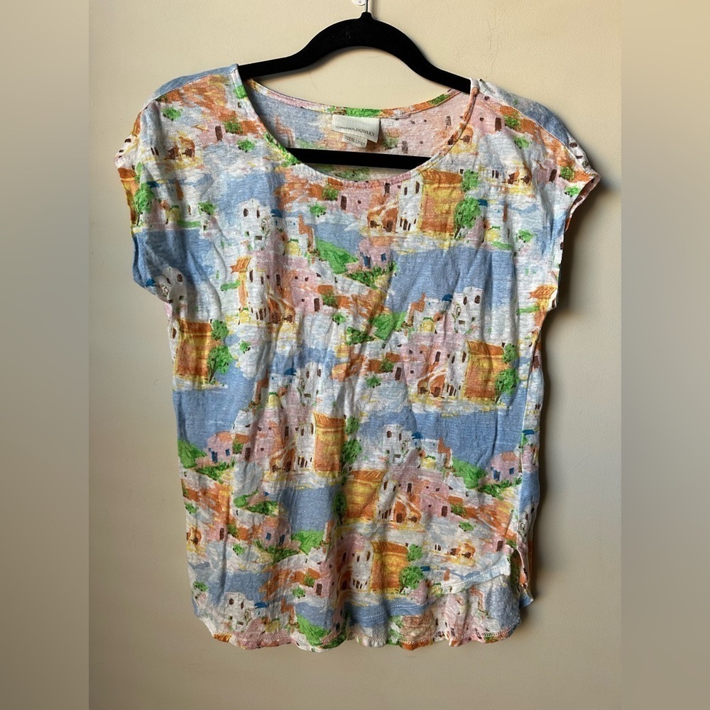 Cynthia Rowley 100% Linen Italian Villa Tee Top Cap Sleeves Blouse Size Medium